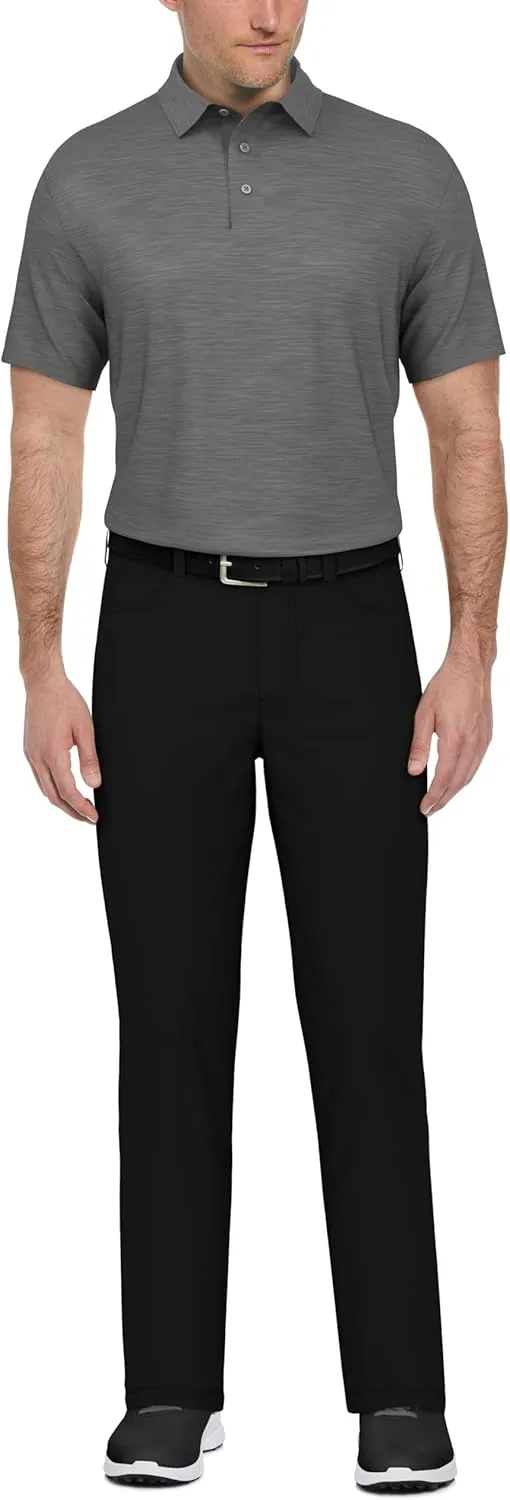 PGA TOUR Airflux Jaspe Cotton Short Sleeve Golf Performance Polo Shirt for Men, Moisture-Wicking, Sun Protection