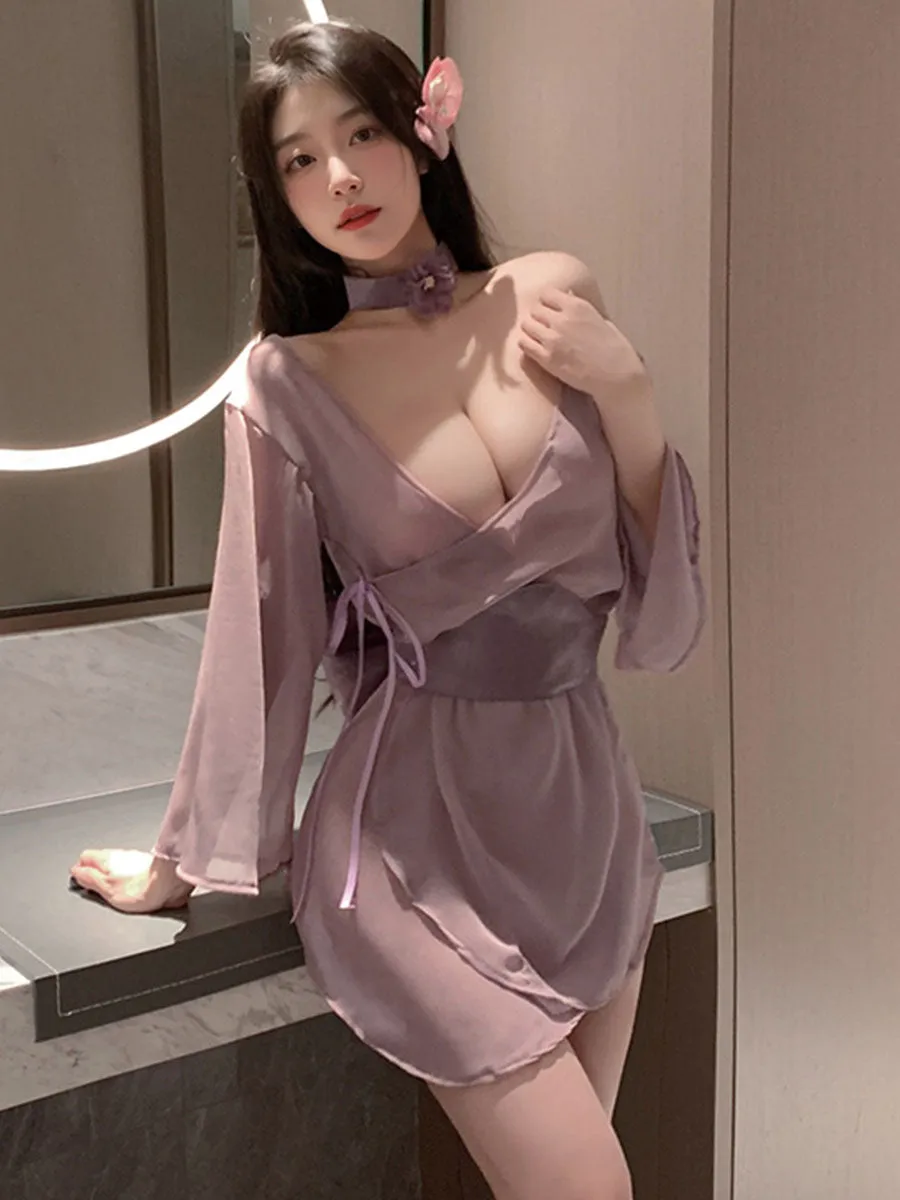 Purple Obi Kimono Lingerie Dress