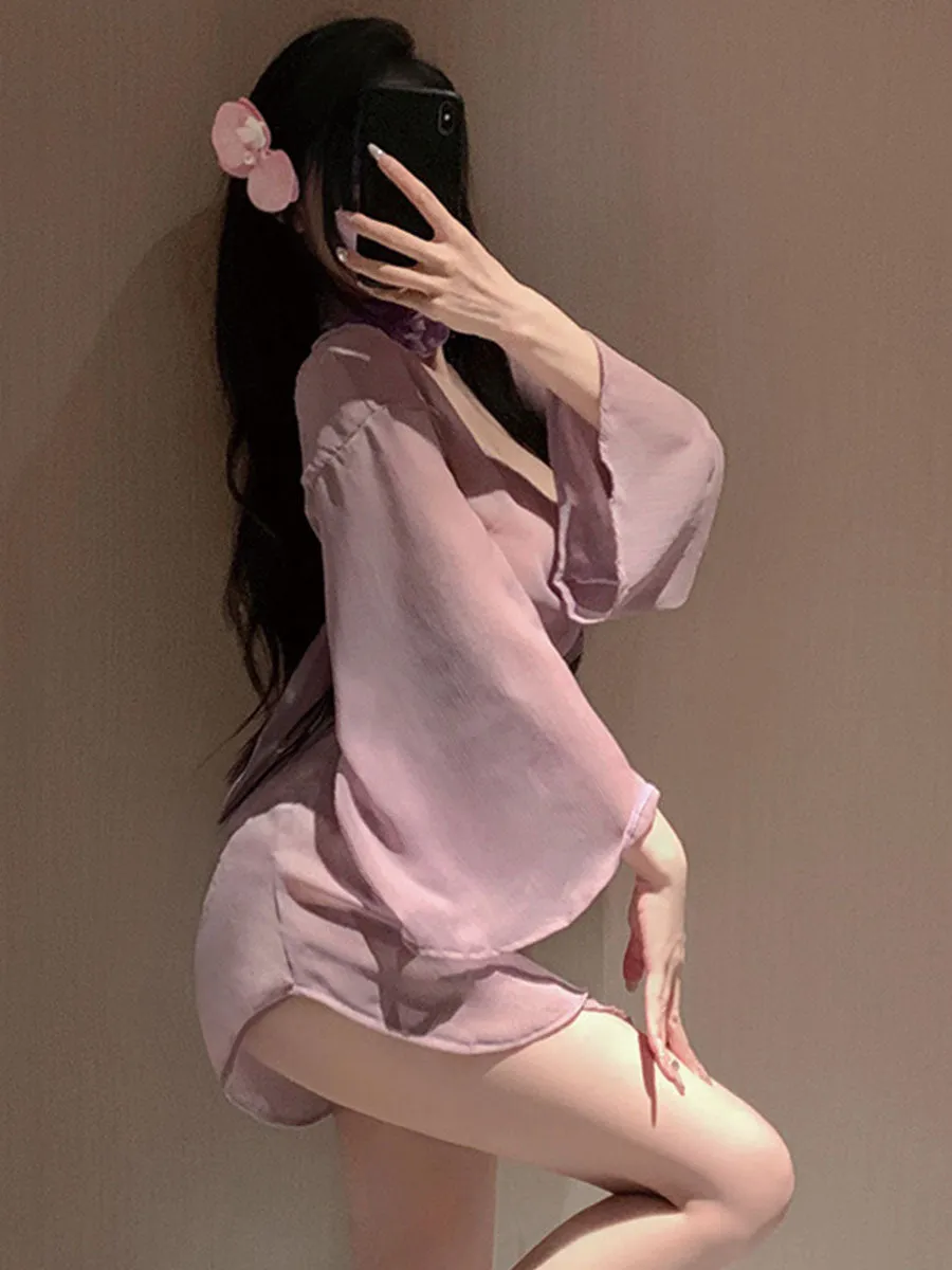 Purple Obi Kimono Lingerie Dress
