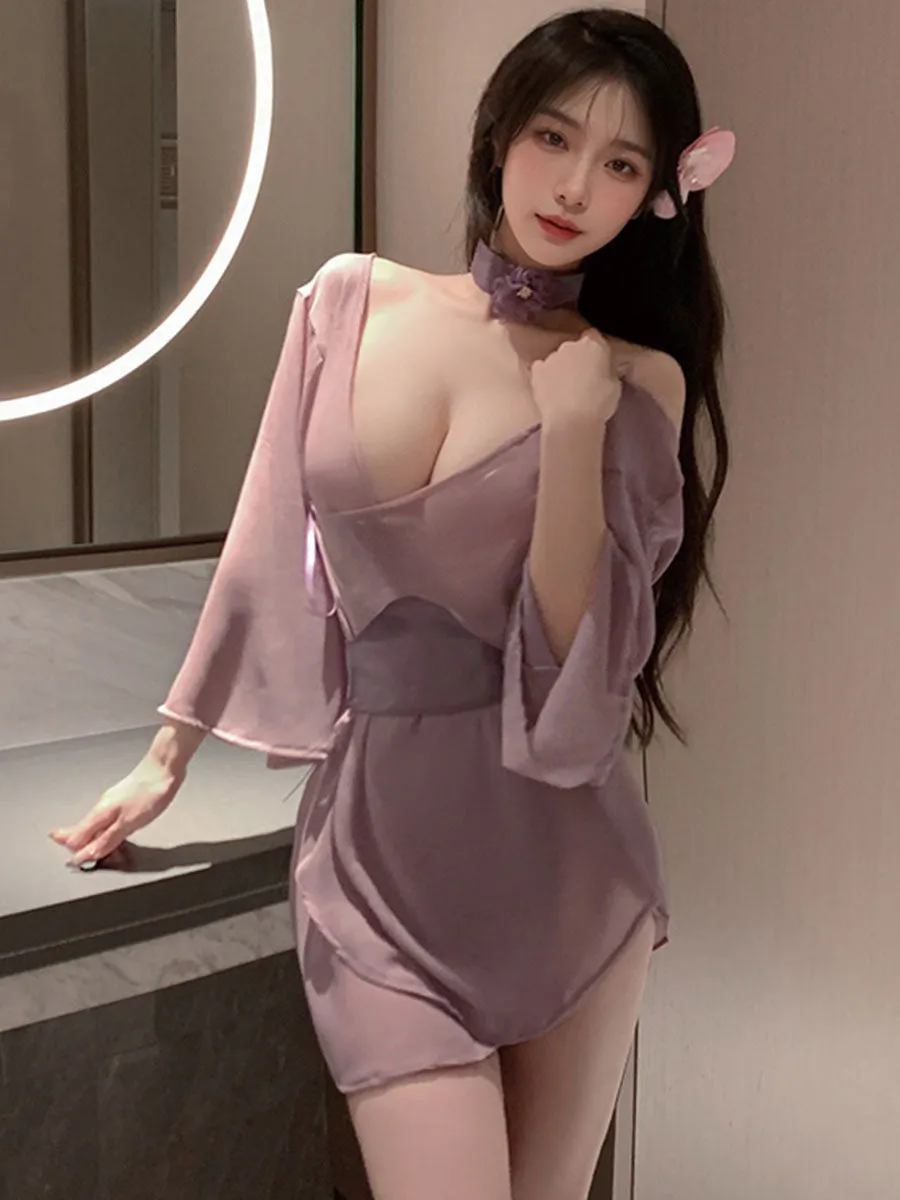 Purple Obi Kimono Lingerie Dress