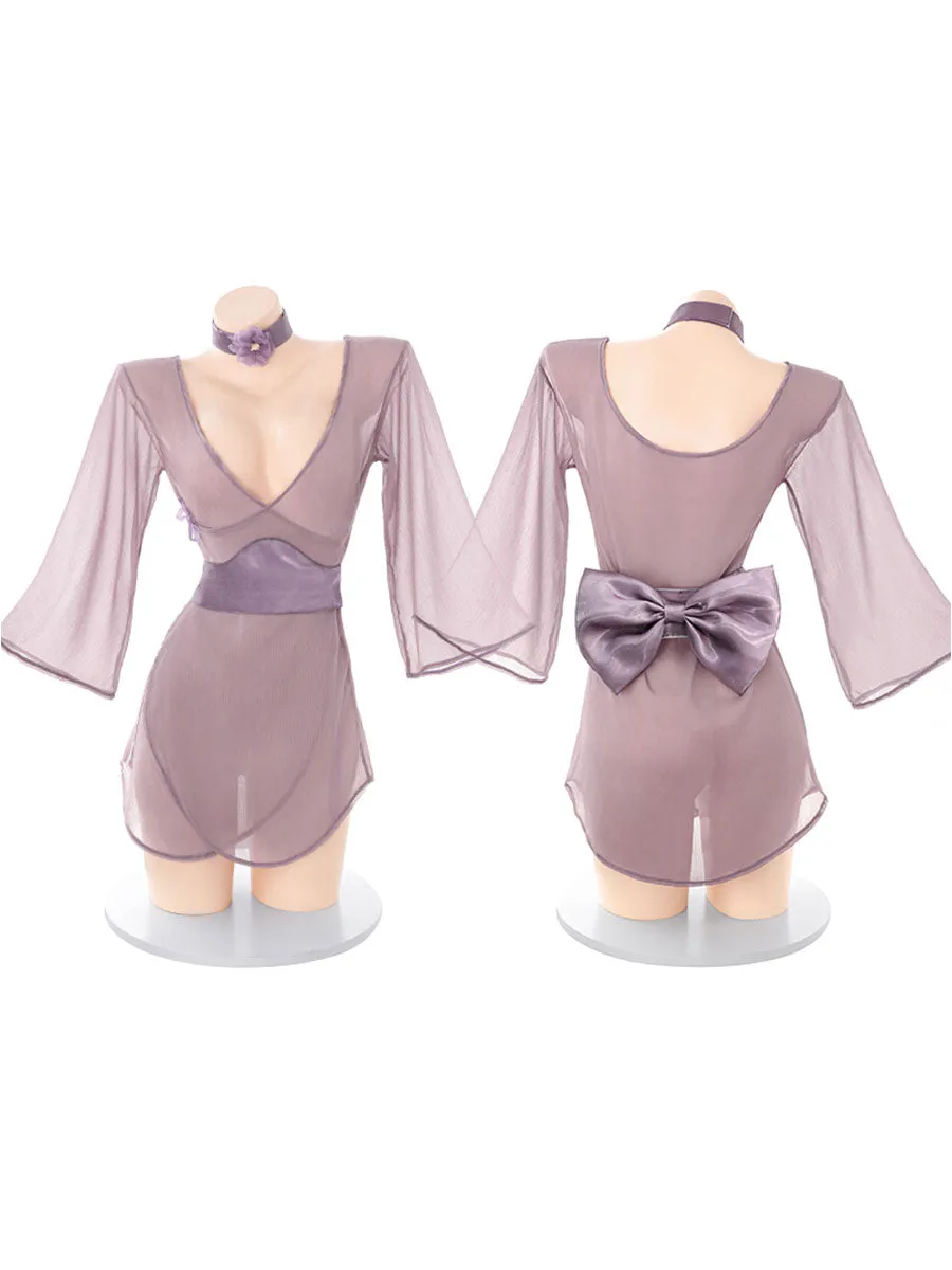Purple Obi Kimono Lingerie Dress