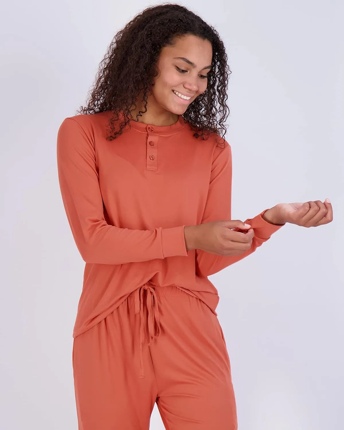 Real Essentials 2 Pack: Women's Soft Long Sleeve Sleep Set - Comfortable Lounge Pull Over Hoodie and Henley Jogger