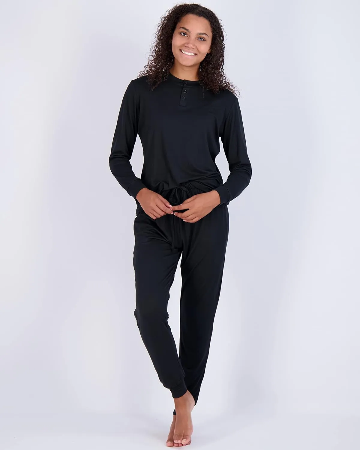 Real Essentials 2 Pack: Women's Soft Long Sleeve Sleep Set - Comfortable Lounge Pull Over Hoodie and Henley Jogger