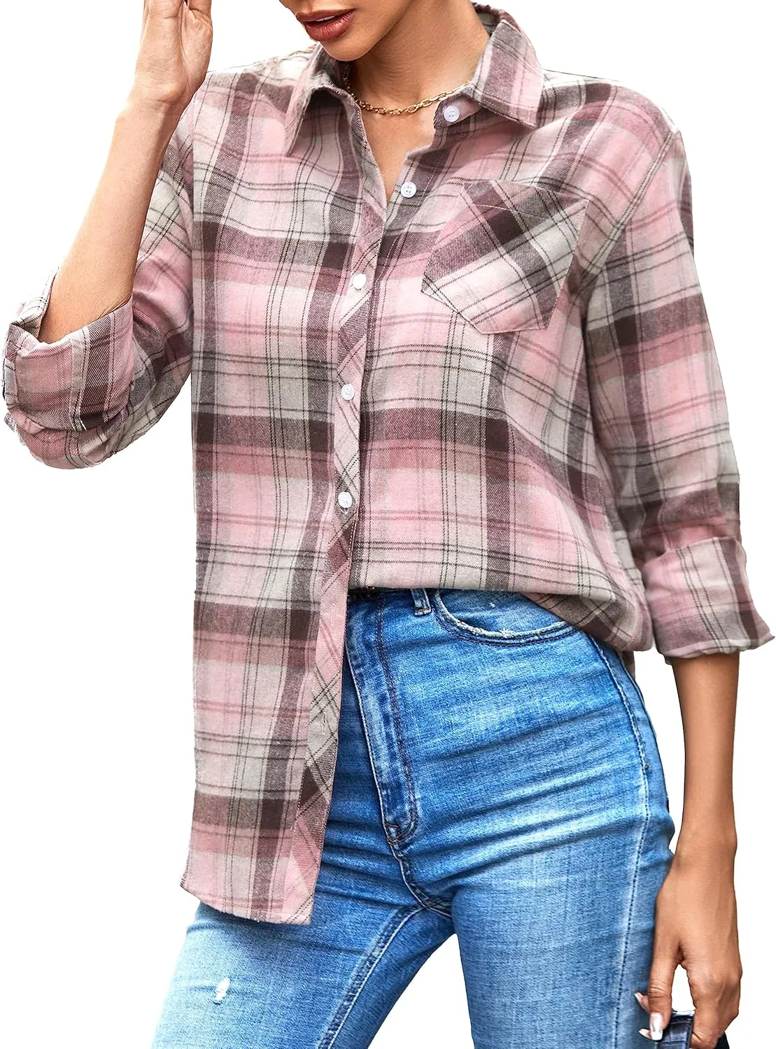 SANGTREE Womens and Girls Long Sleeve Flannel Shirt Casual Button Down Plaid Shirts, 3 Months - Adult 2XL
