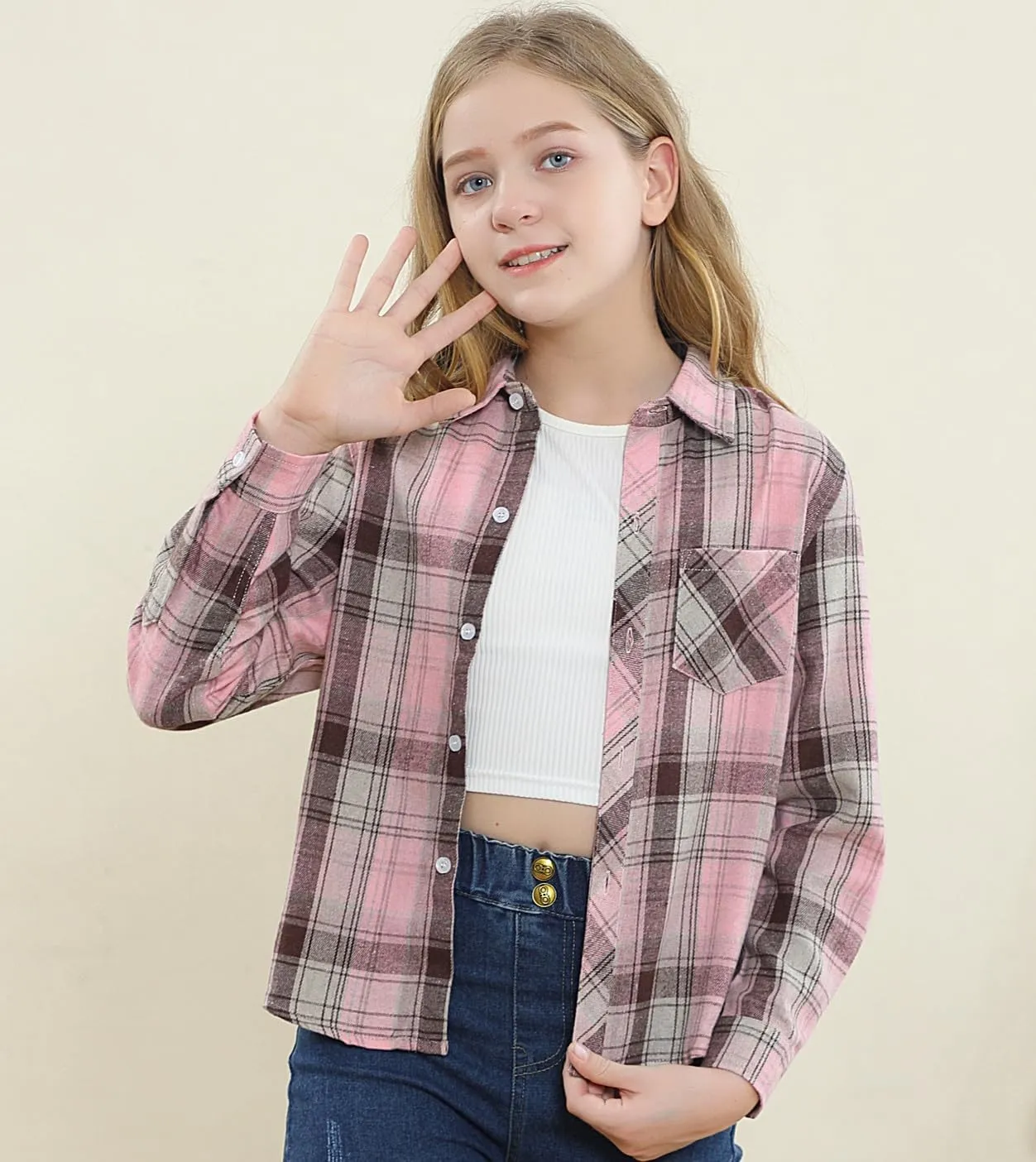 SANGTREE Womens and Girls Long Sleeve Flannel Shirt Casual Button Down Plaid Shirts, 3 Months - Adult 2XL