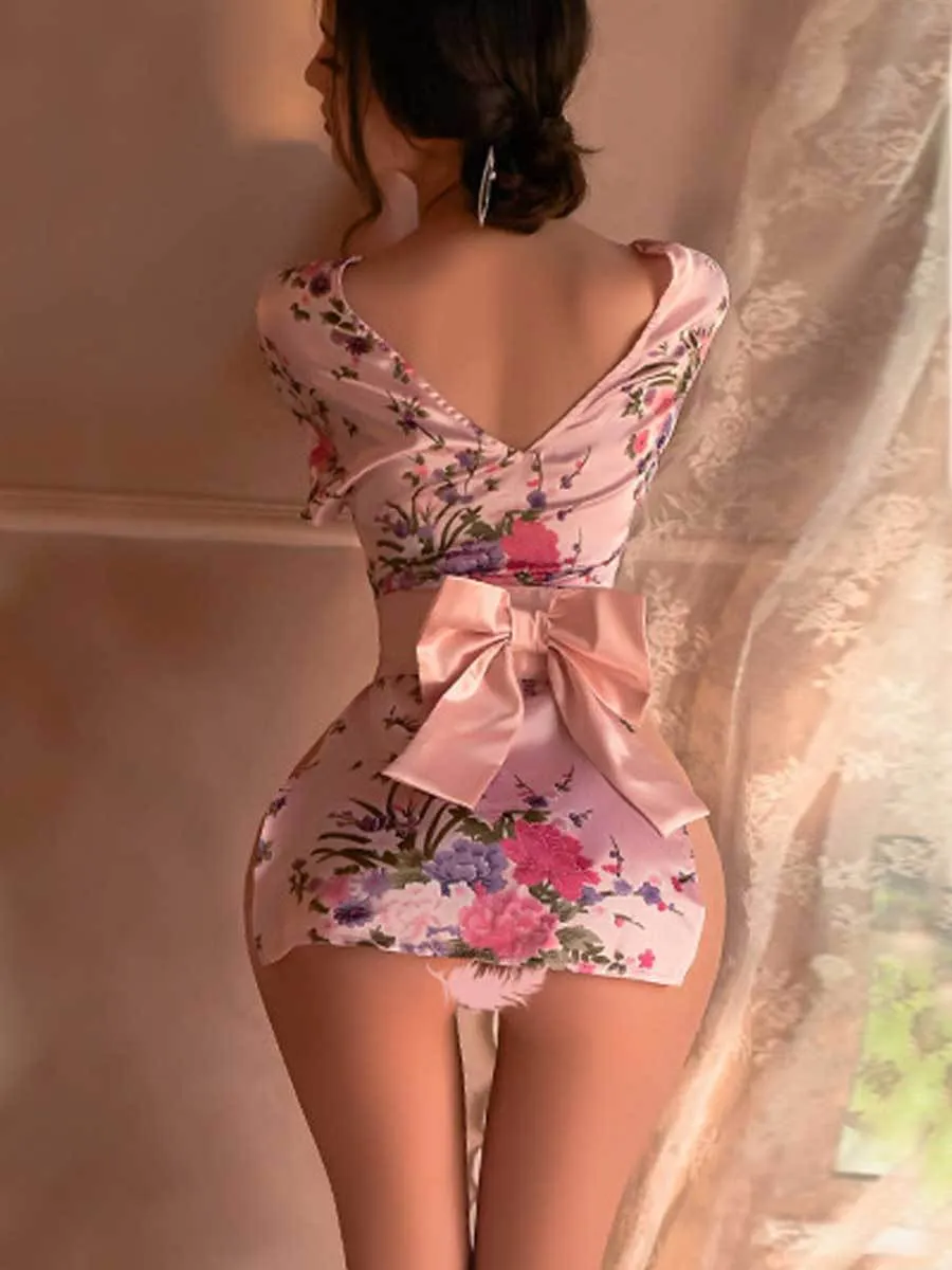 Sexy Floral Japanese Short Robe