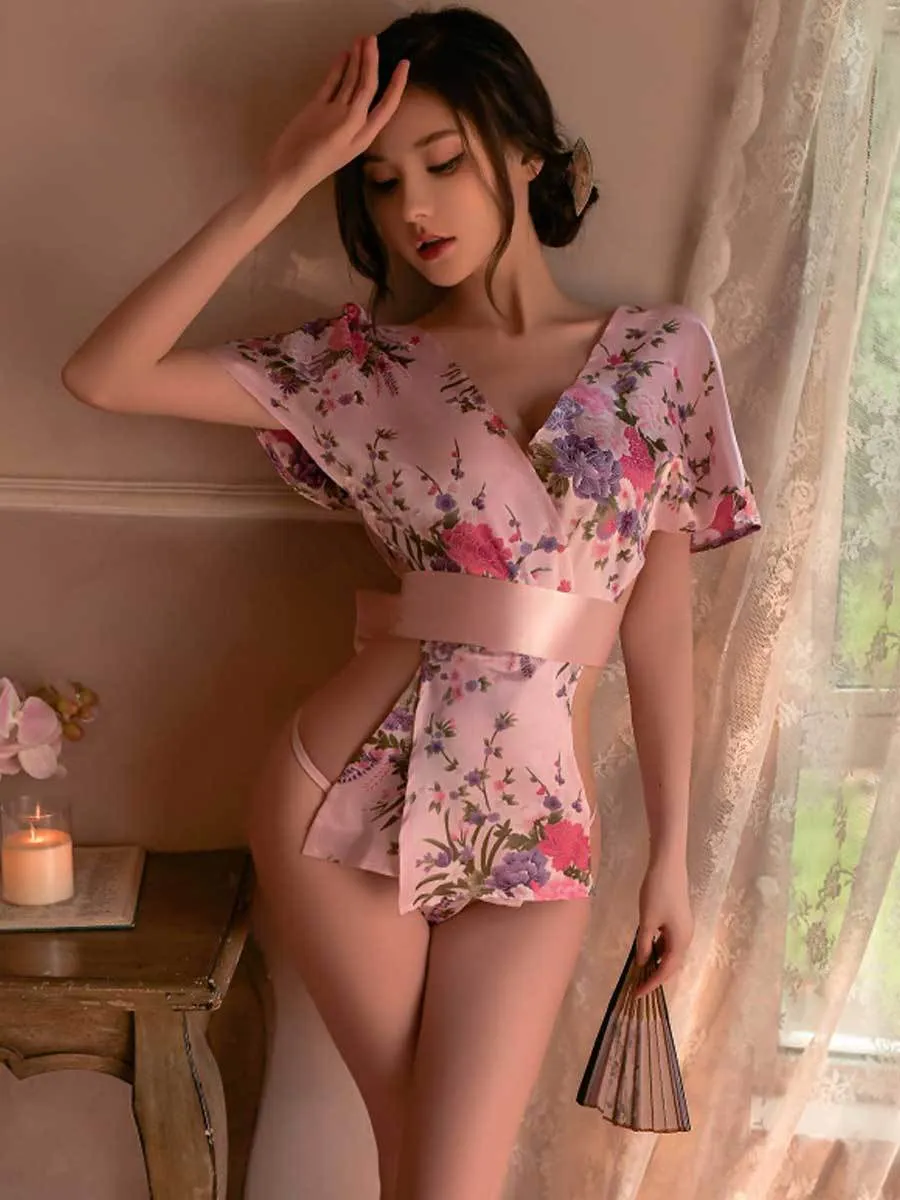 Sexy Floral Japanese Short Robe