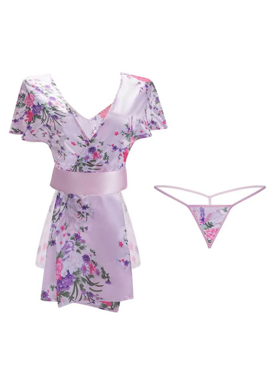 Sexy Floral Japanese Short Robe