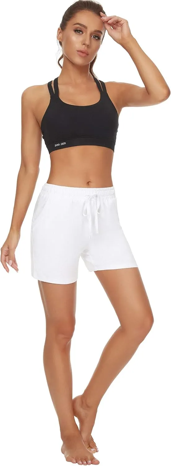 Tandisk Women's 5" Casual Jersey Cotton Shorts Lounge Yoga Pajama Walking Shorts with Pockets Activewear