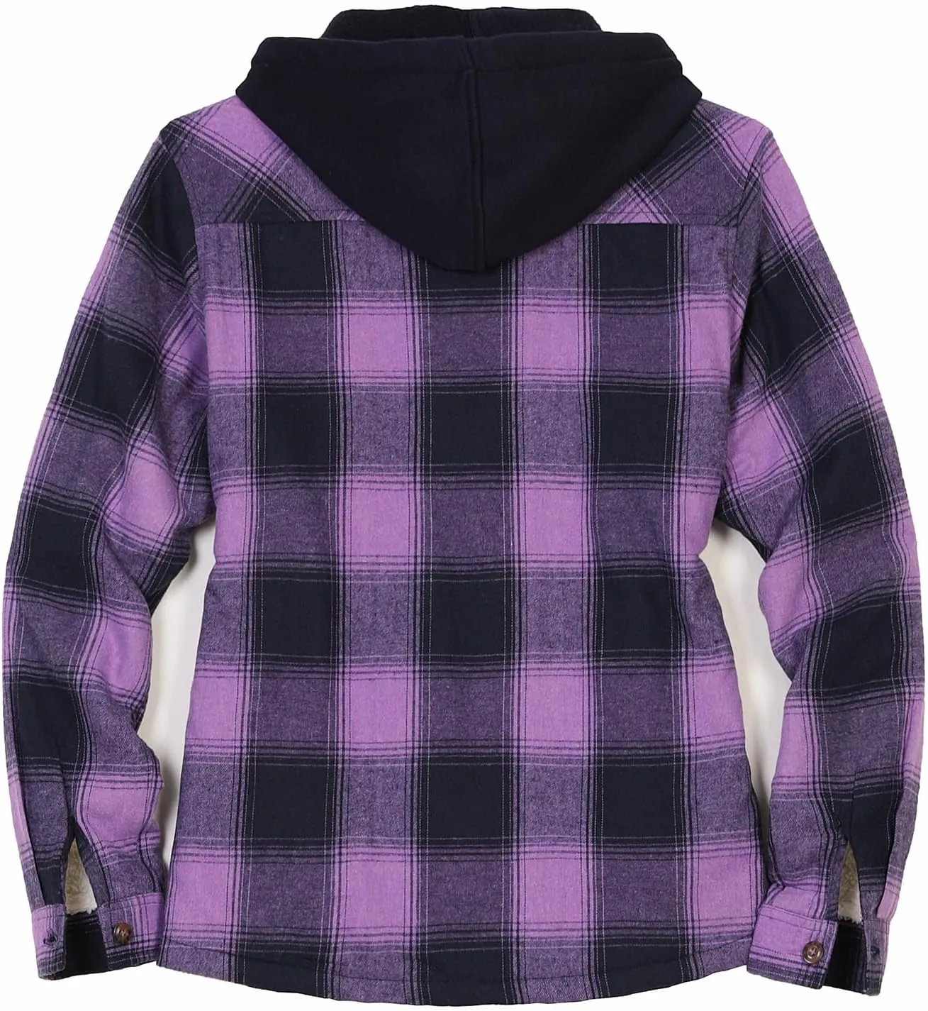 ThCreasa Womens Full Sherpa Lined Plaid Flannel Hooded Jacket with Hand Pockets, Zip Up Fuzzy Hoodie Flannel Shacket