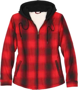 ThCreasa Womens Full Sherpa Lined Plaid Flannel Hooded Jacket with Hand Pockets, Zip Up Fuzzy Hoodie Flannel Shacket