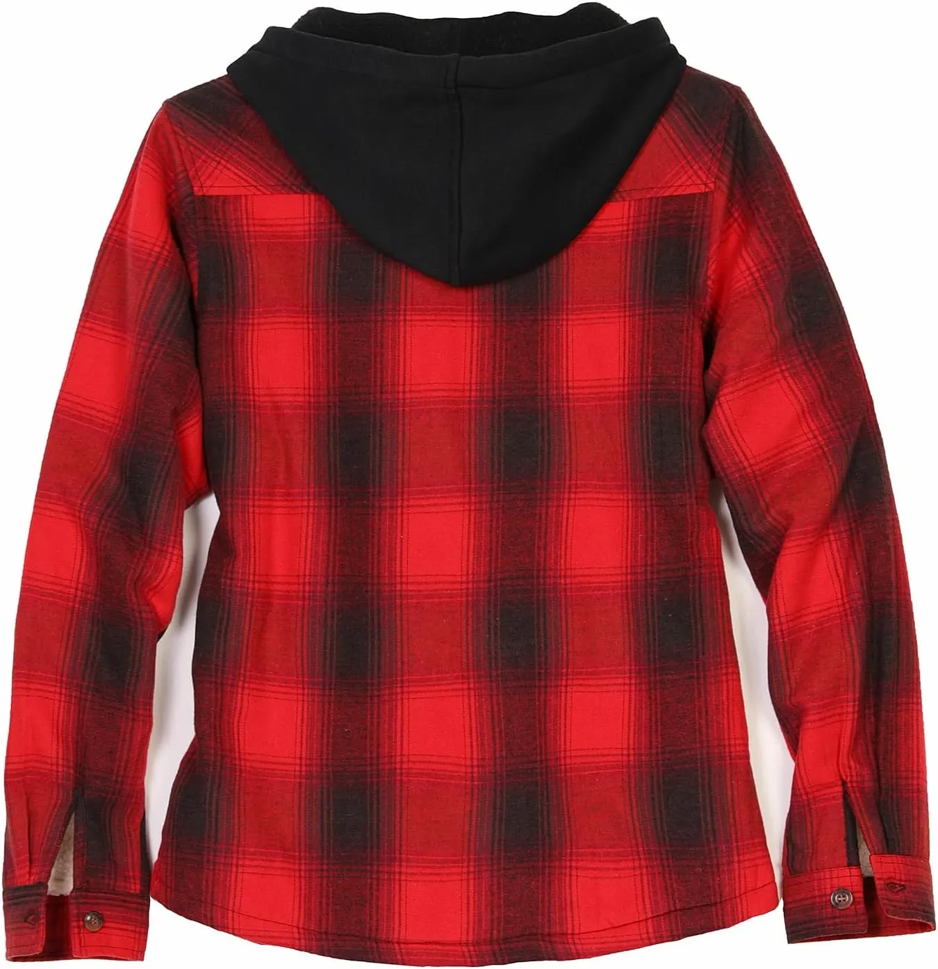 ThCreasa Womens Full Sherpa Lined Plaid Flannel Hooded Jacket with Hand Pockets, Zip Up Fuzzy Hoodie Flannel Shacket