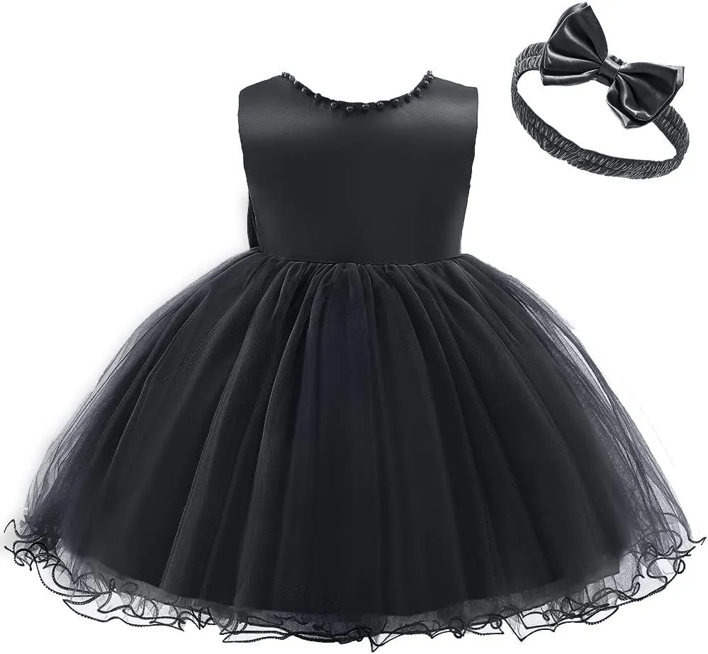 TUIJI 6M-6T Baby Girls Ruffle Lace Backless Pageant Wedding Party Flower Dresses with Headwear