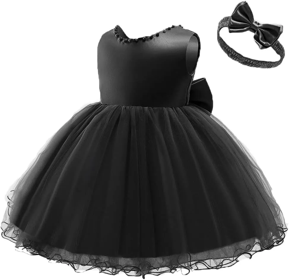 TUIJI 6M-6T Baby Girls Ruffle Lace Backless Pageant Wedding Party Flower Dresses with Headwear