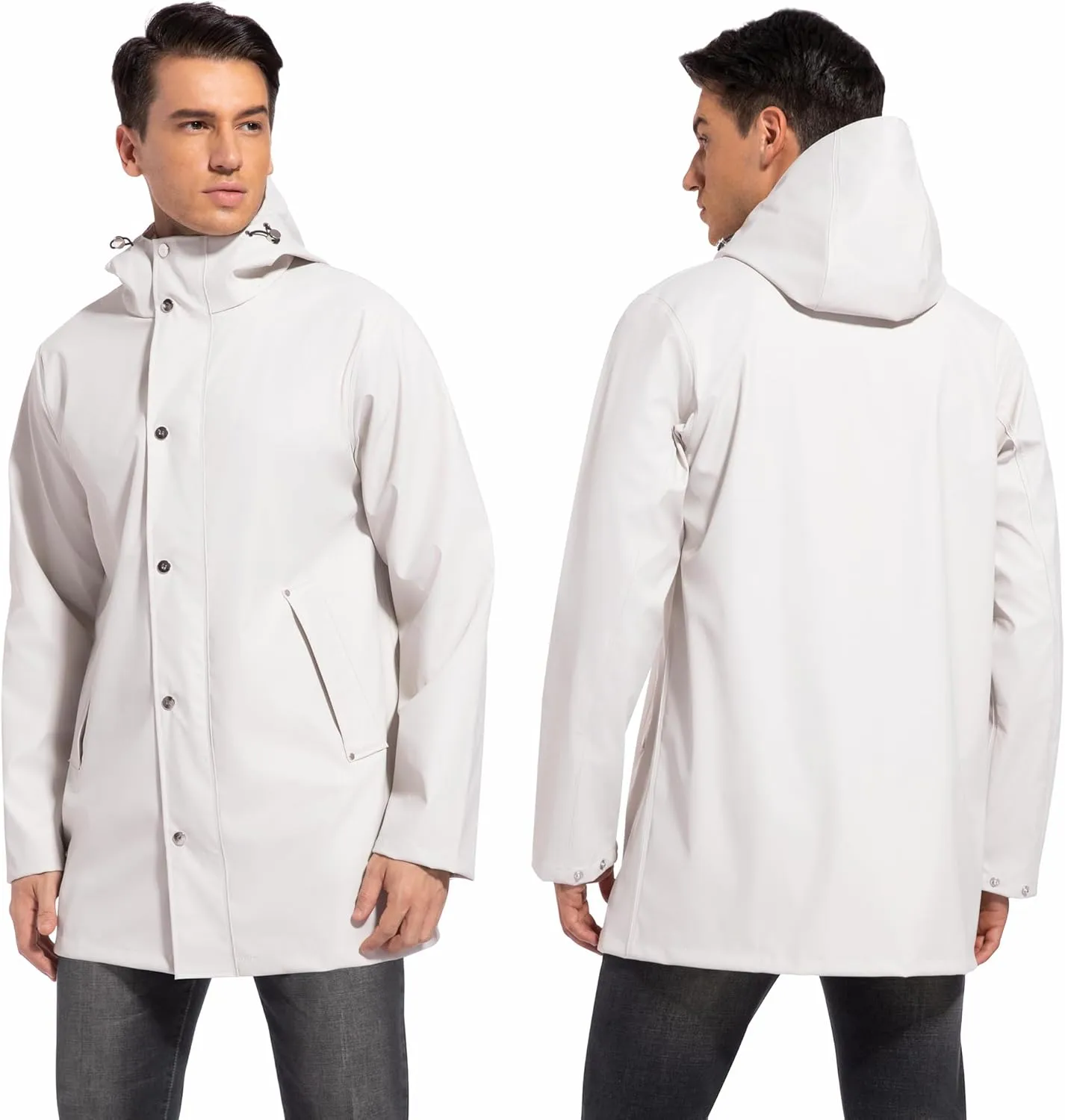 UNIQUEBELLA Men's Rain Jacket with Hooded Waterproof Active Long Raincoat Classic Rain Coats Windbreaker for Hiking Camping