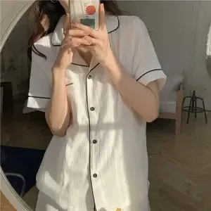 VenusFox Women's Pajamas Cotton Summer Suits with Shorts Pour Femme Home Clothes Nightwear Sleepwear Nightgown Lounge Wear