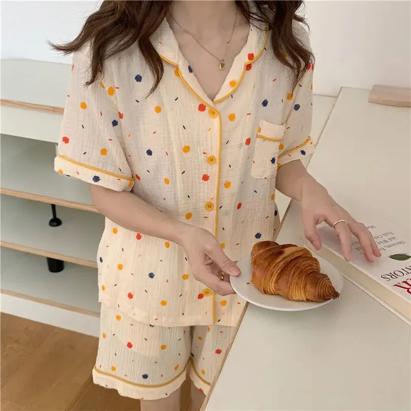 VenusFox Women's Pajamas Cotton Summer Suits with Shorts Pour Femme Home Clothes Nightwear Sleepwear Nightgown Lounge Wear