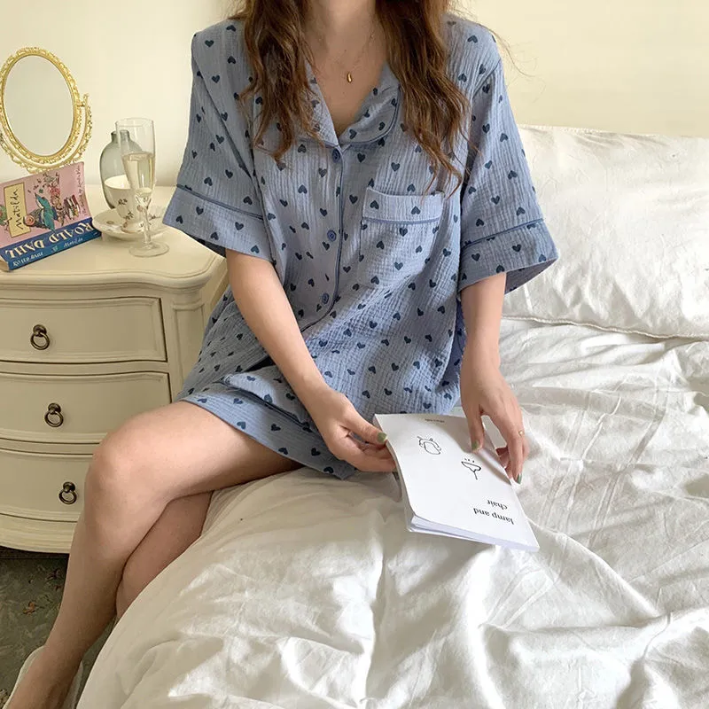 VenusFox Women's Pajamas Cotton Summer Suits with Shorts Pour Femme Home Clothes Nightwear Sleepwear Nightgown Lounge Wear