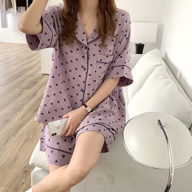 VenusFox Women's Pajamas Cotton Summer Suits with Shorts Pour Femme Home Clothes Nightwear Sleepwear Nightgown Lounge Wear