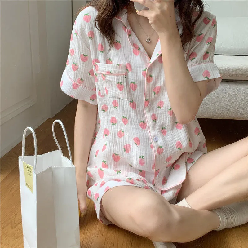 VenusFox Women's Pajamas Cotton Summer Suits with Shorts Pour Femme Home Clothes Nightwear Sleepwear Nightgown Lounge Wear