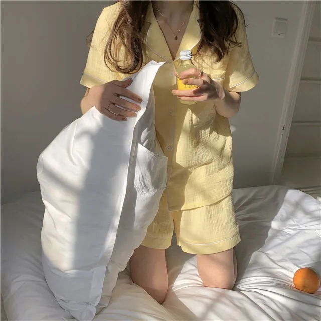 VenusFox Women's Pajamas Cotton Summer Suits with Shorts Pour Femme Home Clothes Nightwear Sleepwear Nightgown Lounge Wear