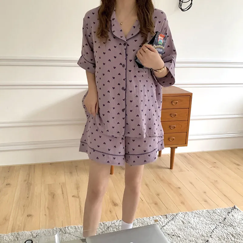 VenusFox Women's Pajamas Cotton Summer Suits with Shorts Pour Femme Home Clothes Nightwear Sleepwear Nightgown Lounge Wear