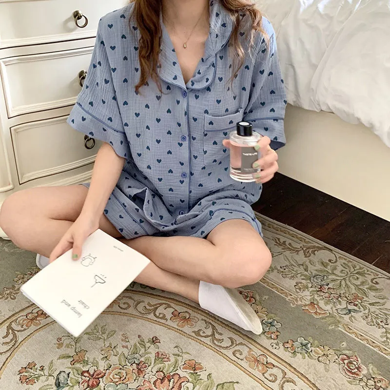 VenusFox Women's Pajamas Cotton Summer Suits with Shorts Pour Femme Home Clothes Nightwear Sleepwear Nightgown Lounge Wear