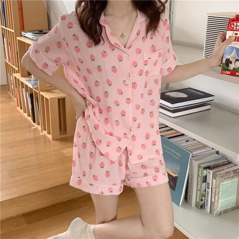 VenusFox Women's Pajamas Cotton Summer Suits with Shorts Pour Femme Home Clothes Nightwear Sleepwear Nightgown Lounge Wear