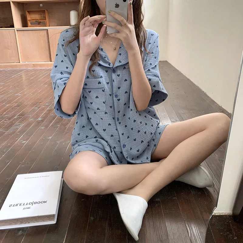 VenusFox Women's Pajamas Cotton Summer Suits with Shorts Pour Femme Home Clothes Nightwear Sleepwear Nightgown Lounge Wear