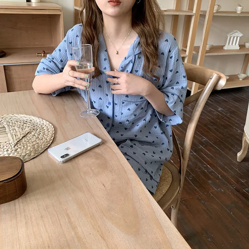 VenusFox Women's Pajamas Cotton Summer Suits with Shorts Pour Femme Home Clothes Nightwear Sleepwear Nightgown Lounge Wear