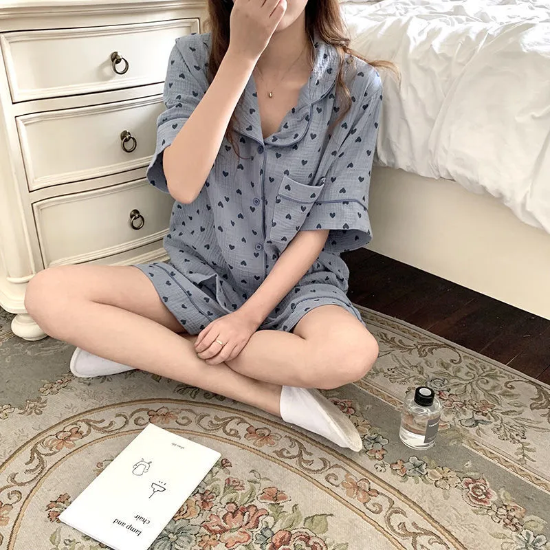 VenusFox Women's Pajamas Cotton Summer Suits with Shorts Pour Femme Home Clothes Nightwear Sleepwear Nightgown Lounge Wear