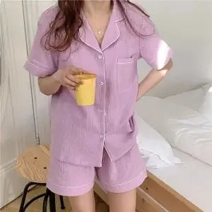 VenusFox Women's Pajamas Cotton Summer Suits with Shorts Pour Femme Home Clothes Nightwear Sleepwear Nightgown Lounge Wear