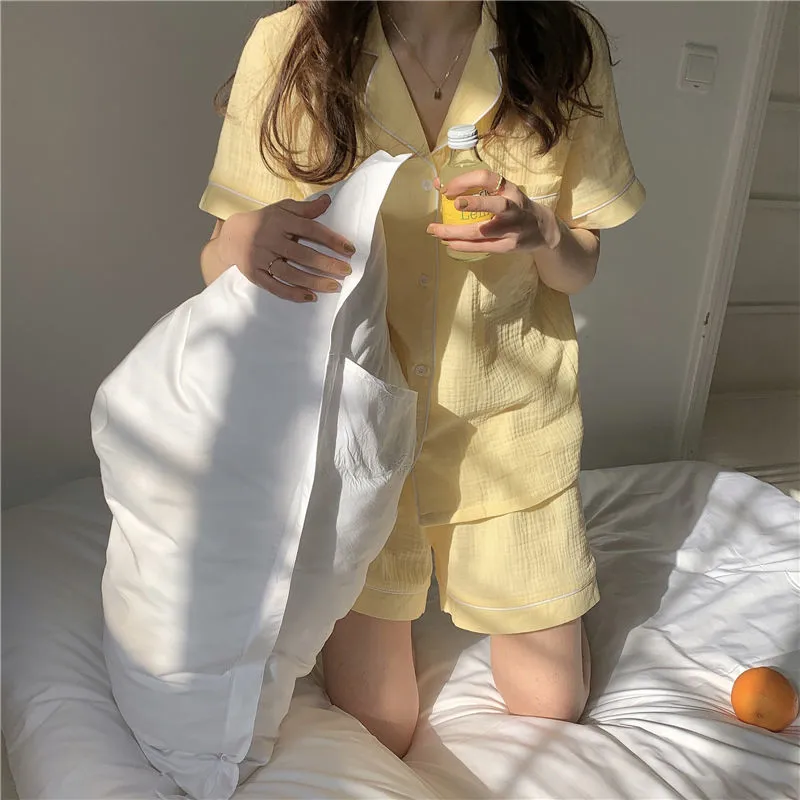 VenusFox Women's Pajamas Cotton Summer Suits with Shorts Pour Femme Home Clothes Nightwear Sleepwear Nightgown Lounge Wear
