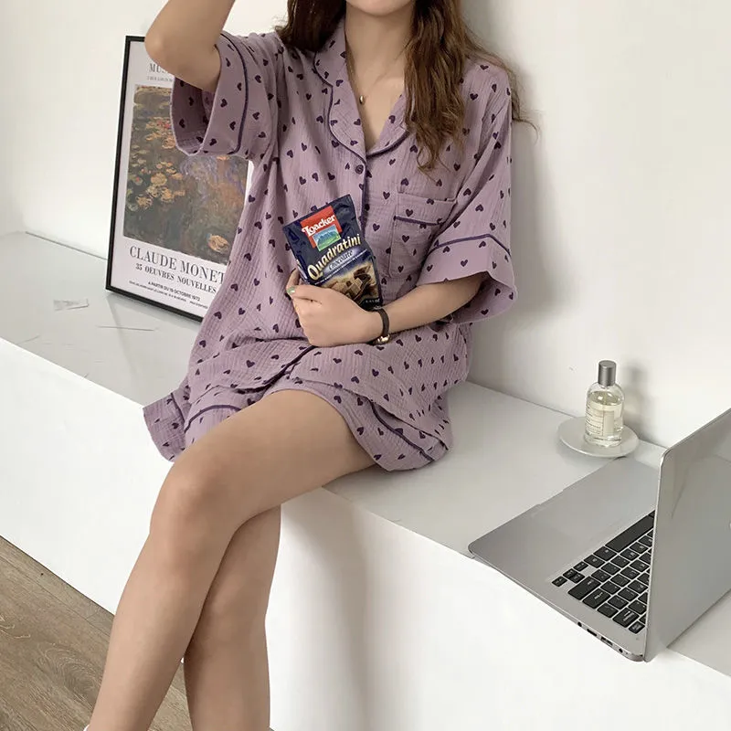 VenusFox Women's Pajamas Cotton Summer Suits with Shorts Pour Femme Home Clothes Nightwear Sleepwear Nightgown Lounge Wear