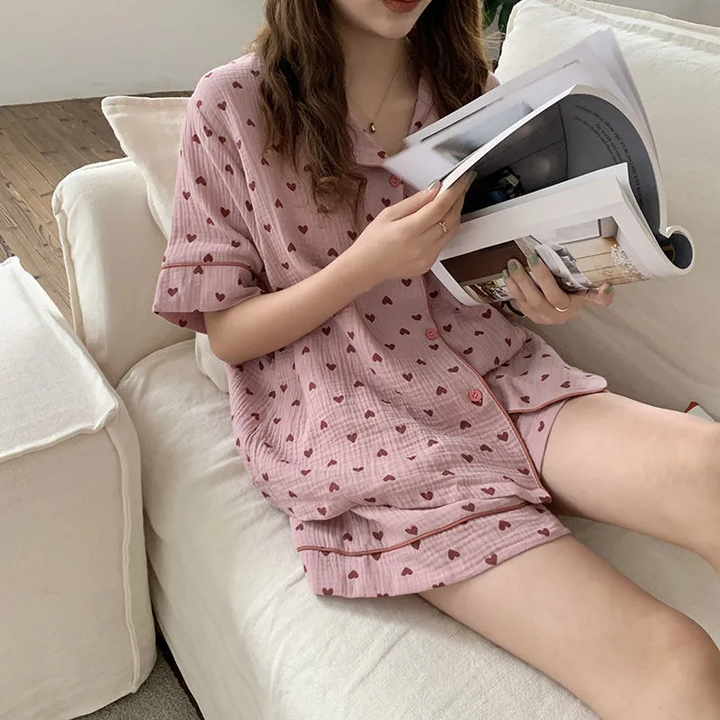 VenusFox Women's Pajamas Cotton Summer Suits with Shorts Pour Femme Home Clothes Nightwear Sleepwear Nightgown Lounge Wear