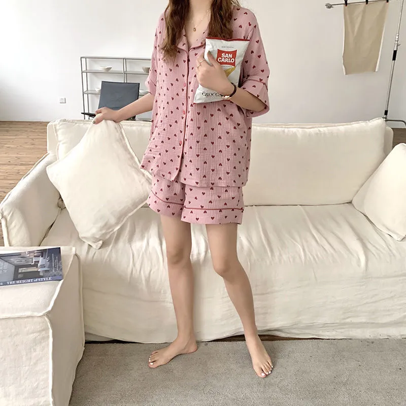 VenusFox Women's Pajamas Cotton Summer Suits with Shorts Pour Femme Home Clothes Nightwear Sleepwear Nightgown Lounge Wear