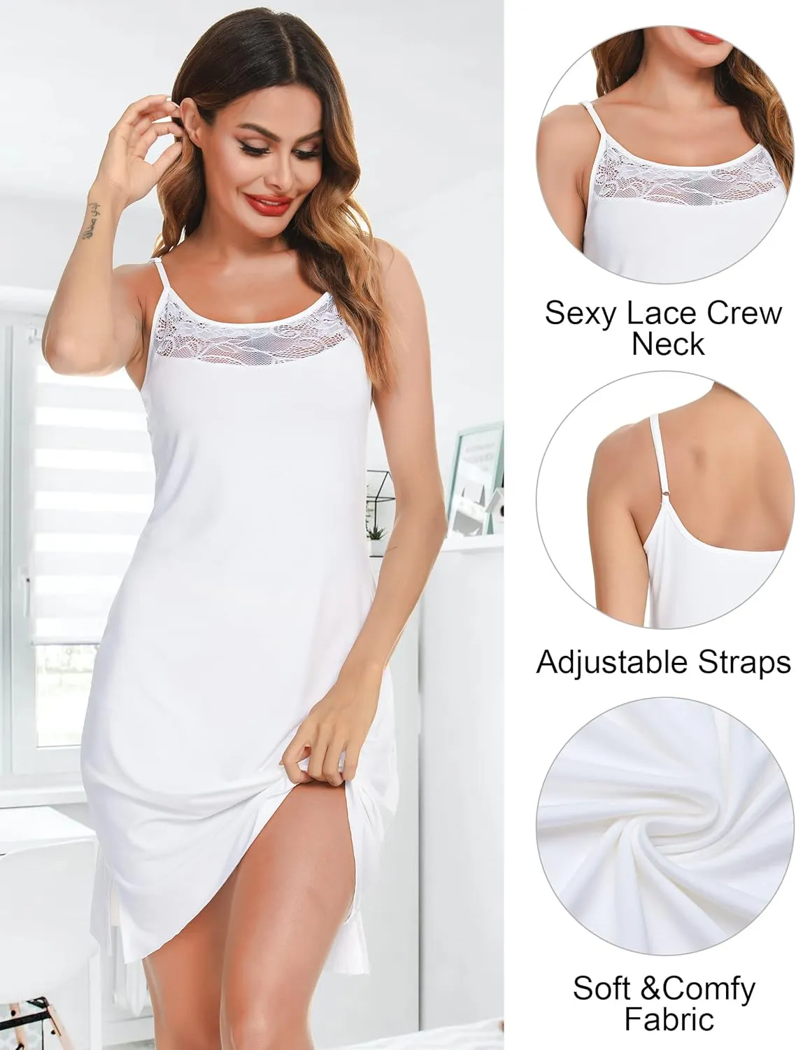 Vlazom Women Full Slips Sexy Soft Slip Dress for Under Dress Spaghetti Strap Cami Slip Chemises V Neck Negligee S-XXL