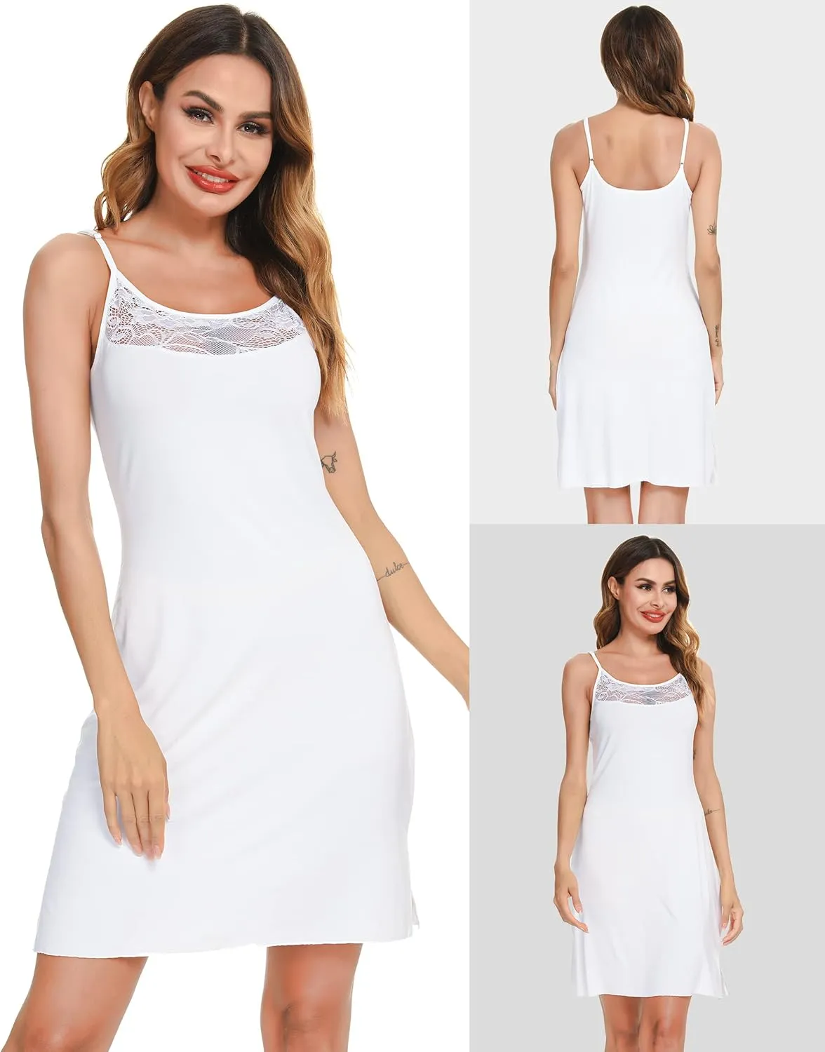 Vlazom Women Full Slips Sexy Soft Slip Dress for Under Dress Spaghetti Strap Cami Slip Chemises V Neck Negligee S-XXL