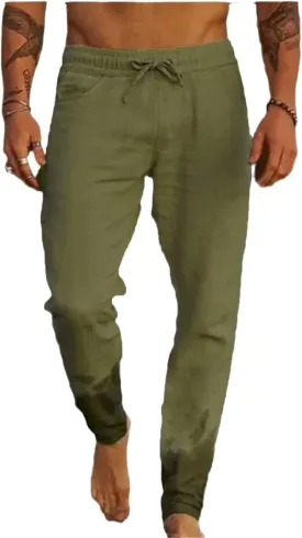 Wankang Men's Linen Pants Casual Loose Fit Comfort Long Lounge Pant Summer Lightweight Drawstring Yoga Beach Trousers for Men
