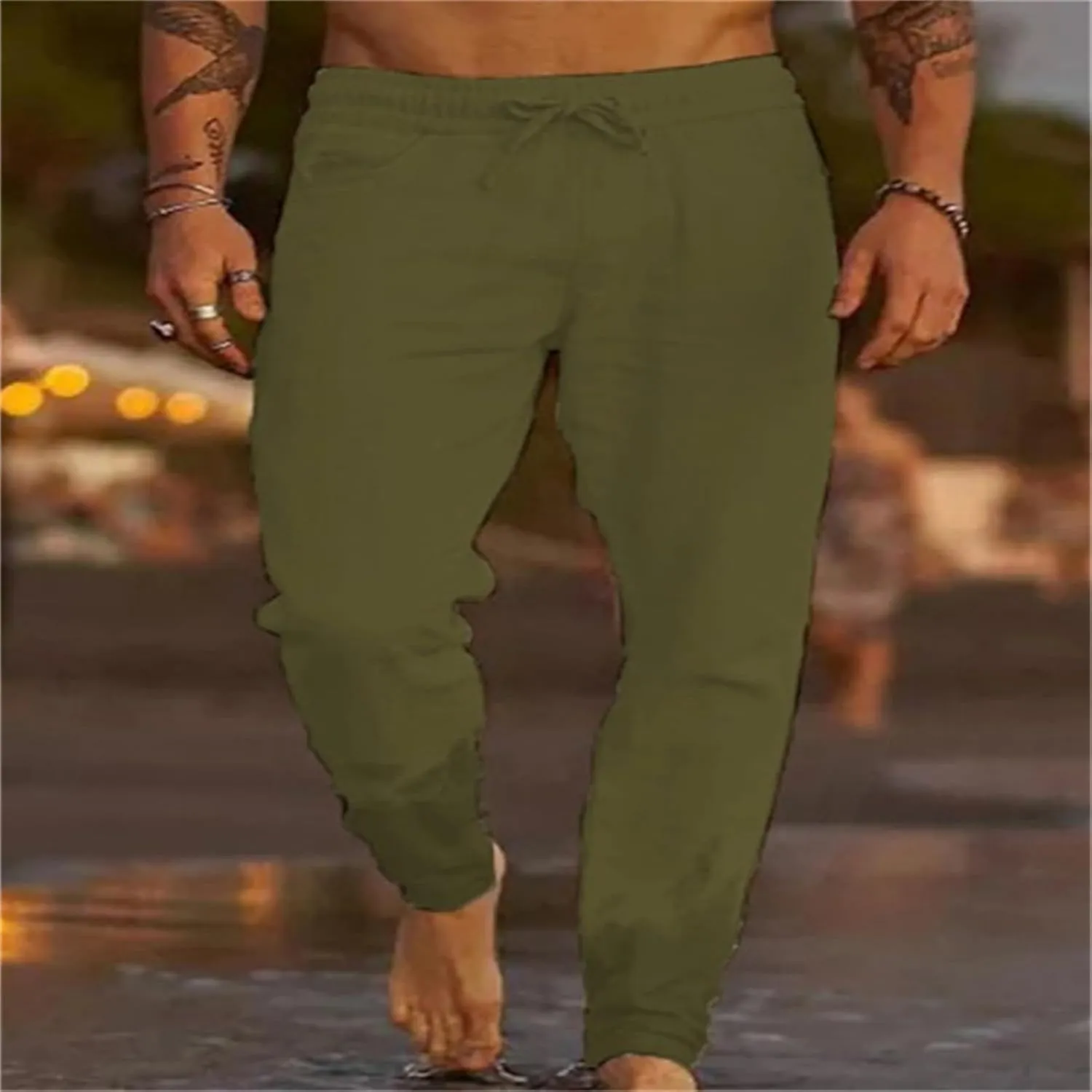 Wankang Men's Linen Pants Casual Loose Fit Comfort Long Lounge Pant Summer Lightweight Drawstring Yoga Beach Trousers for Men