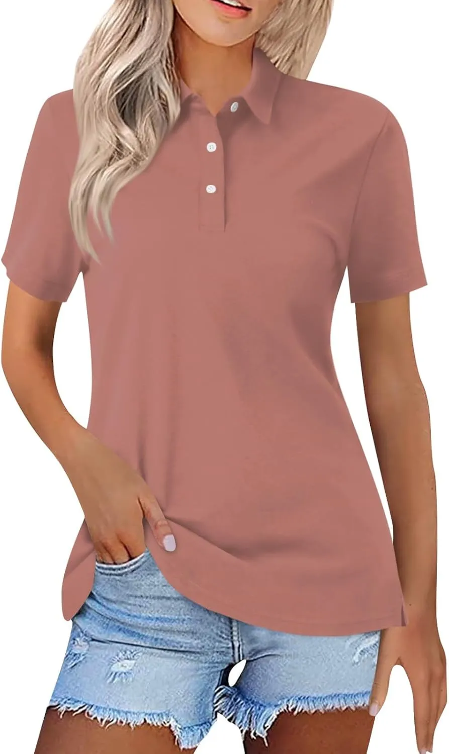Women Polo Shirts for Work,Short Sleeve Summer Golf Tops Button Basic Striped Shirts Casual Collared Dressy Blouses