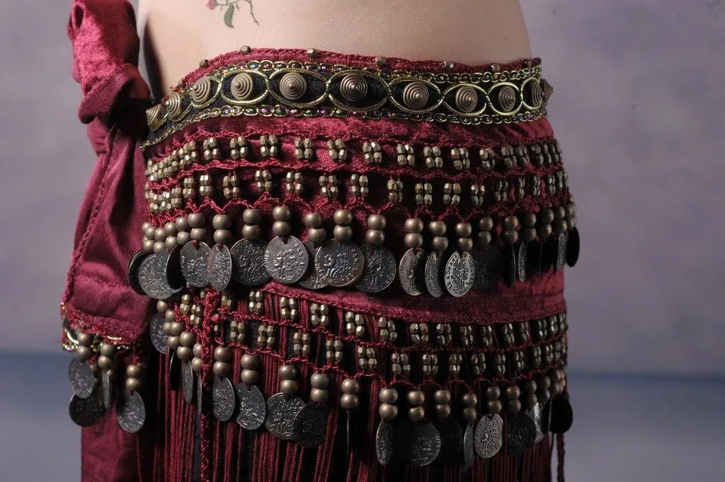 Women's Belly Dance Tribal Hip Scarf with Fringe Coins Flannel