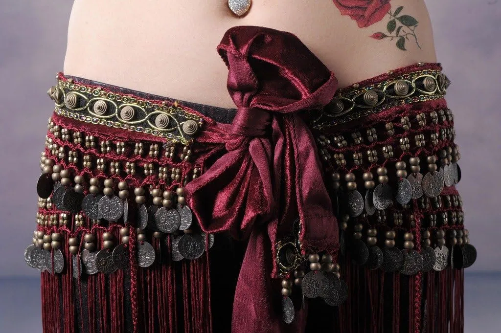 Women's Belly Dance Tribal Hip Scarf with Fringe Coins Flannel
