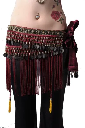 Women's Belly Dance Tribal Hip Scarf with Fringe Coins Flannel