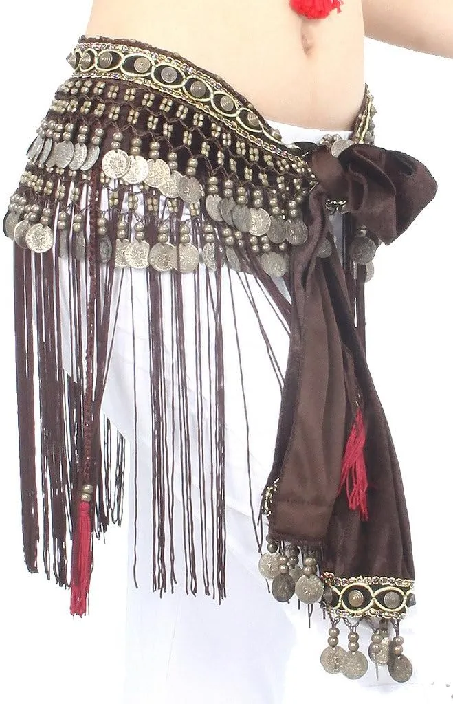 Women's Belly Dance Tribal Hip Scarf with Fringe Coins Flannel