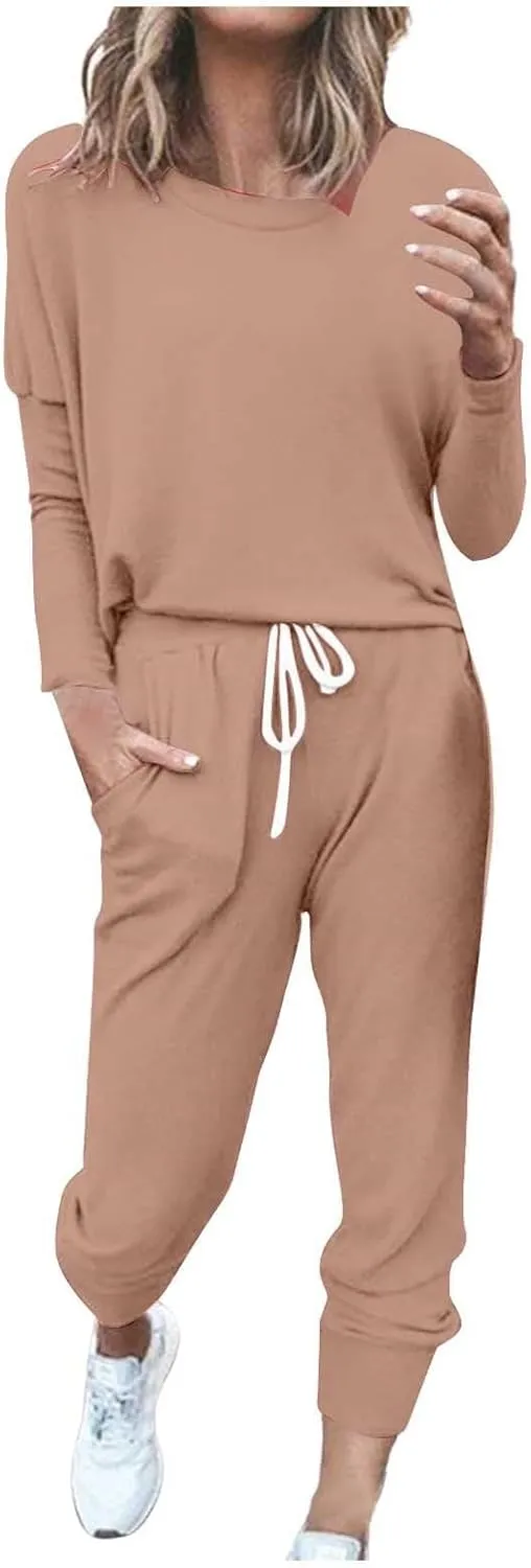 Womens Jogger Set Two Piece Lounge Set Long Sleeve Tops Jogger Sweatpants Track Sweats Suits Loungewear Pajama Sets