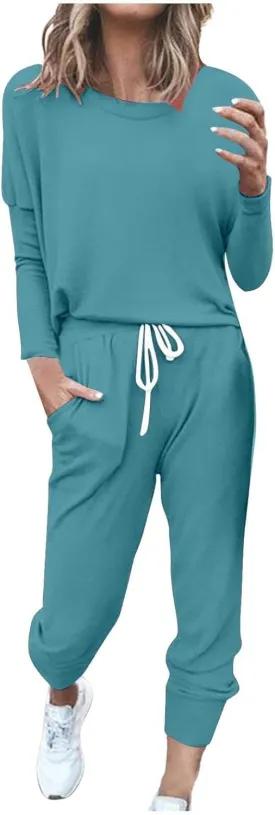 Womens Jogger Set Two Piece Lounge Set Long Sleeve Tops Jogger Sweatpants Track Sweats Suits Loungewear Pajama Sets