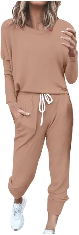 Womens Jogger Set Two Piece Lounge Set Long Sleeve Tops Jogger Sweatpants Track Sweats Suits Loungewear Pajama Sets