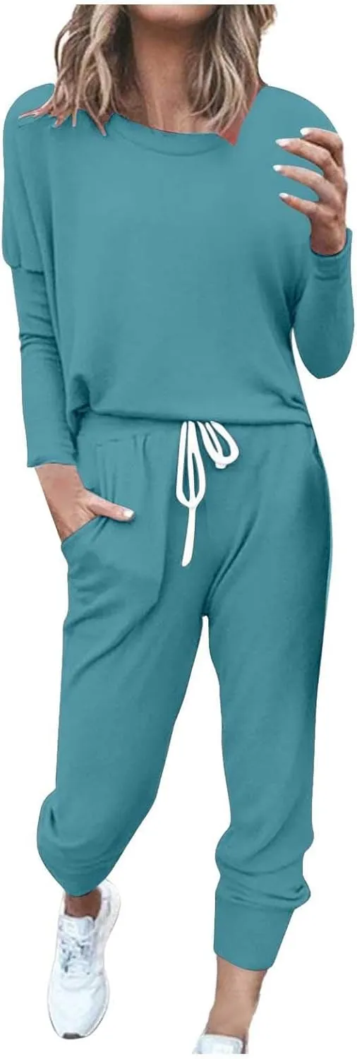 Womens Jogger Set Two Piece Lounge Set Long Sleeve Tops Jogger Sweatpants Track Sweats Suits Loungewear Pajama Sets