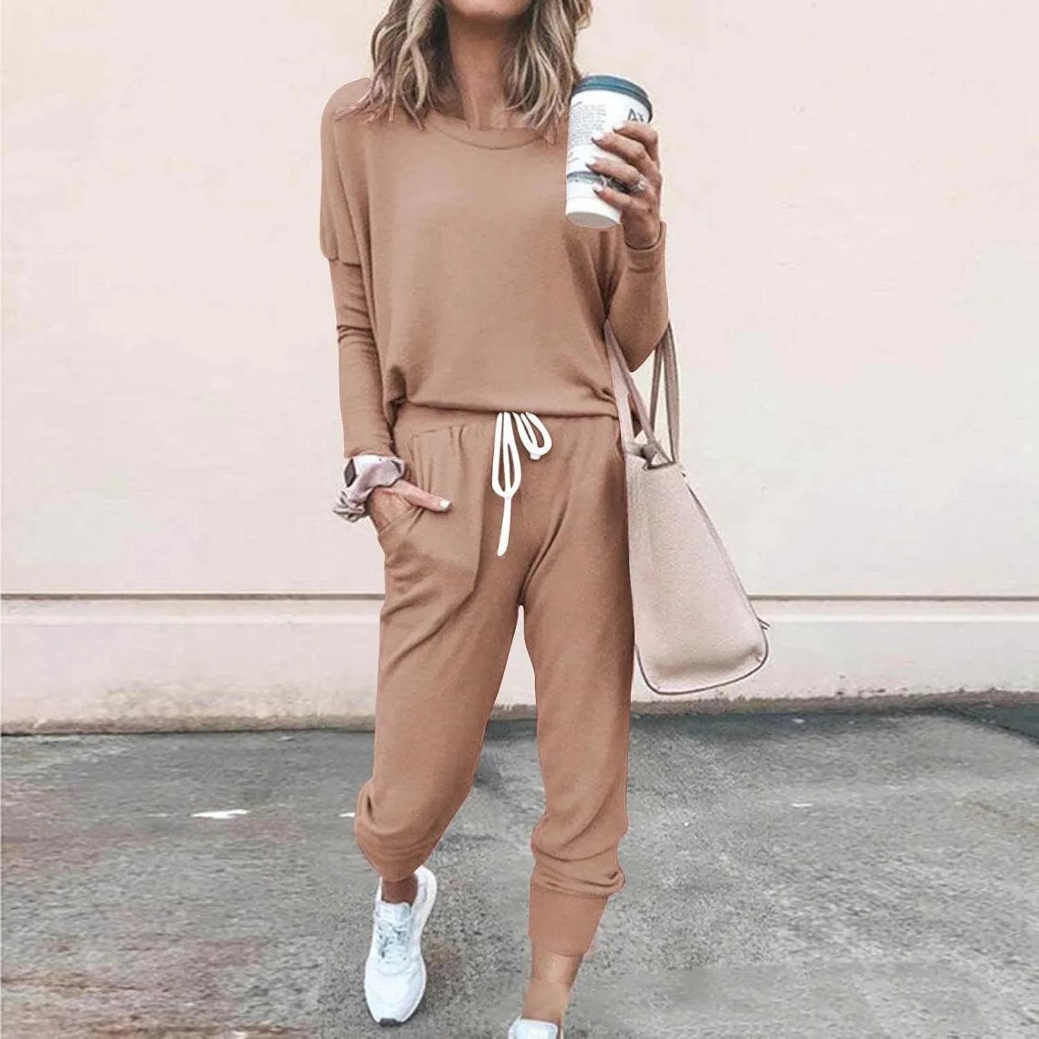 Womens Jogger Set Two Piece Lounge Set Long Sleeve Tops Jogger Sweatpants Track Sweats Suits Loungewear Pajama Sets